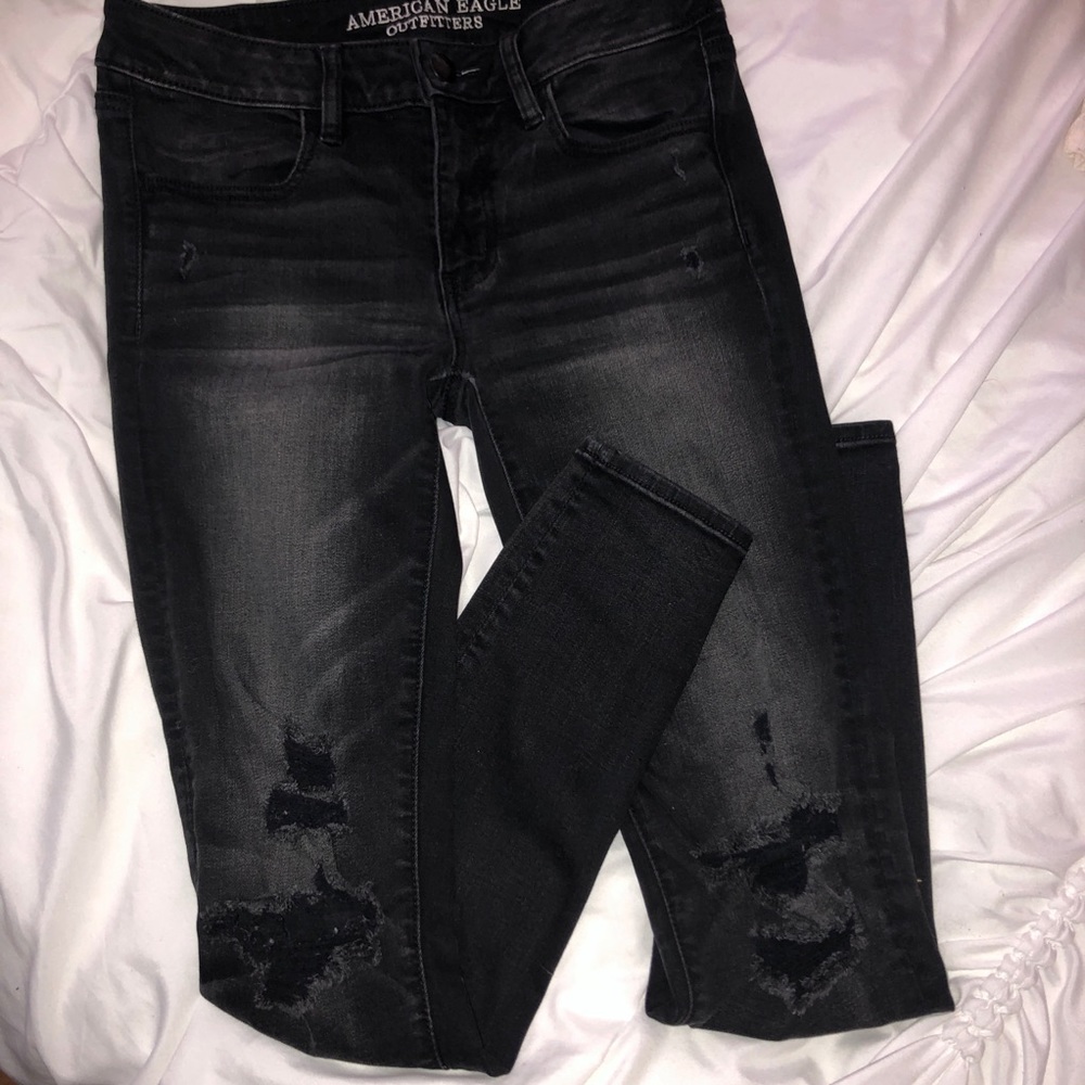 Black, distressed, ripped jegging